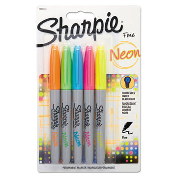 Sharpie® Neon Permanent Markers, Fine Bullet Tip, Assorted Colors, 5-pack freeshipping - TVN Wholesale